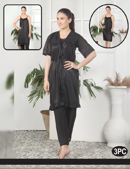 Luxury Silk 3 Pcs Nightwear Set